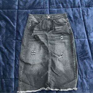 Distressed Black Denim Skirt